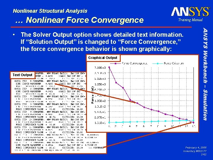 Nonlinear Structural Analysis … Nonlinear Force Convergence Training Manual Graphical Output Text Output ANSYS