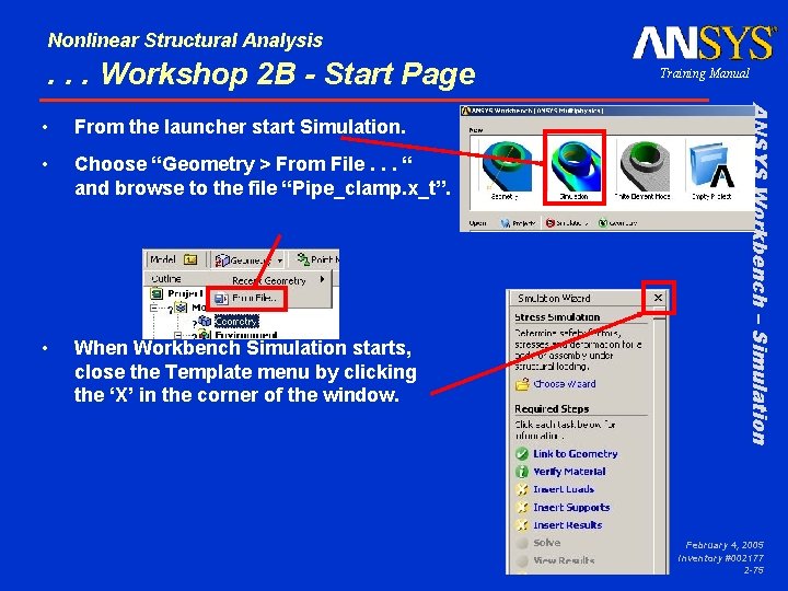 Nonlinear Structural Analysis . . . Workshop 2 B - Start Page From the