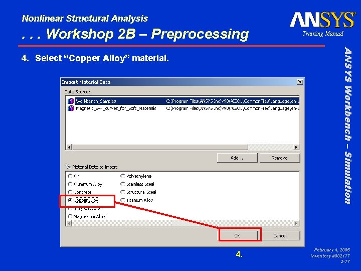 Nonlinear Structural Analysis . . . Workshop 2 B – Preprocessing Training Manual ANSYS