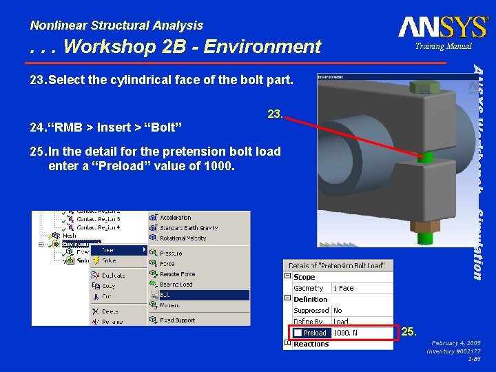 Nonlinear Structural Analysis . . . Workshop 2 B - Environment Training Manual ANSYS