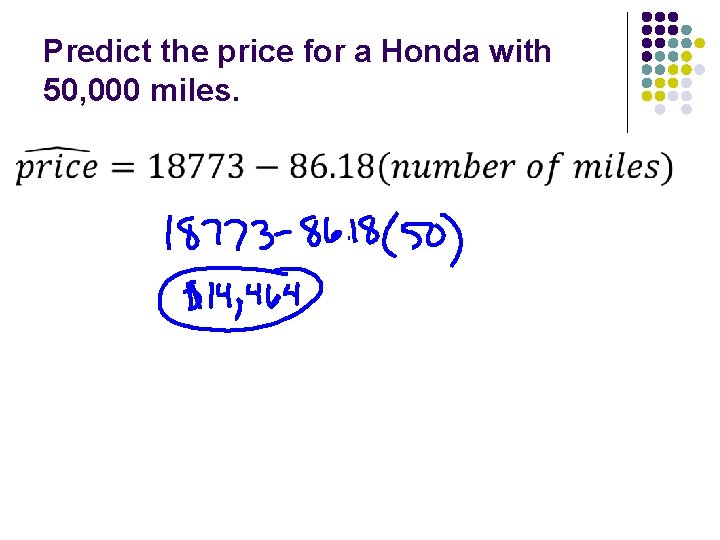 Predict the price for a Honda with 50, 000 miles. 