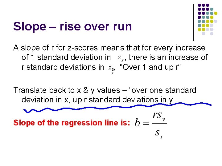 Slope – rise over run A slope of r for z-scores means that for