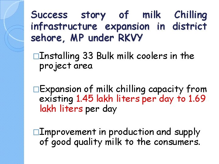 Success story of milk Chilling infrastructure expansion in district sehore, MP under RKVY �Installing