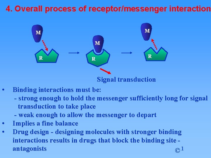 4. Overall process of receptor/messenger interaction M M M RE • • • R