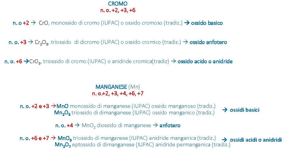 CROMO n. o. +2, +3, +6 n. o +2 Cr. O, monossido di cromo