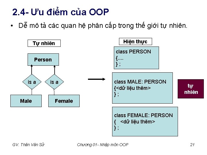 2. 4 - Ưu điểm của OOP • Dễ mô tả các quan hệ 2. 4 - Ưu điểm của OOP • Dễ mô tả các quan hệ