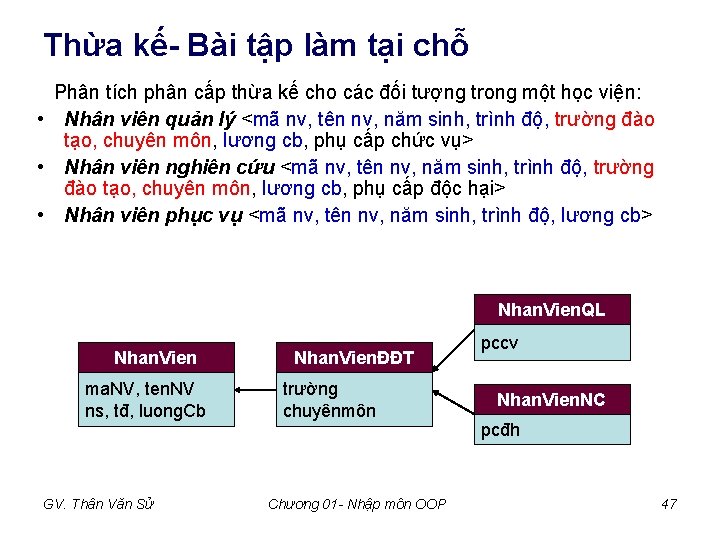 Thừa kế- Bài tập làm tại chỗ Phân tích phân cấp thừa kế cho Thừa kế- Bài tập làm tại chỗ Phân tích phân cấp thừa kế cho