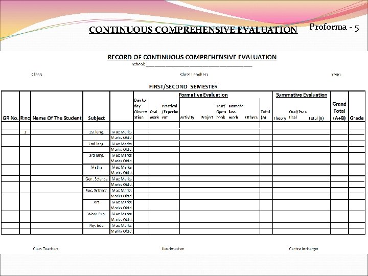 CONTINUOUS COMPREHENSIVE EVALUATION Proforma - 5 