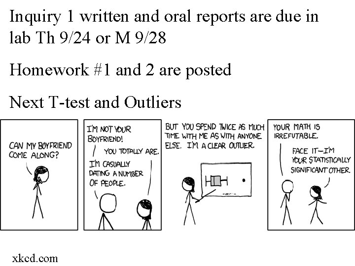 Inquiry 1 written and oral reports are due in lab Th 9/24 or M Inquiry 1 written and oral reports are due in lab Th 9/24 or M