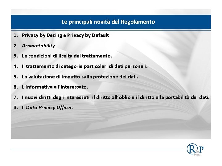Le principali novità del Regolamento 1. Privacy by Desing e Privacy by Default 2.