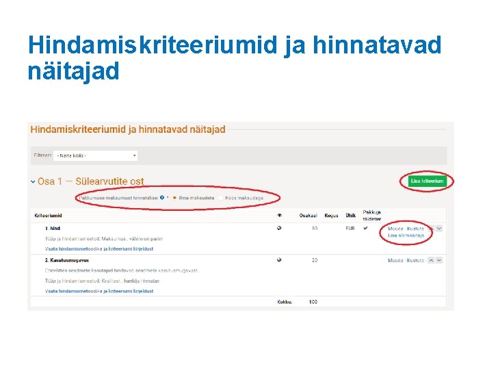 Hindamiskriteeriumid ja hinnatavad näitajad 