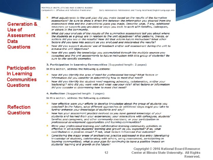 Component 4 Generation & Use of Assessment Data Questions Participation In Learning Communities Questions
