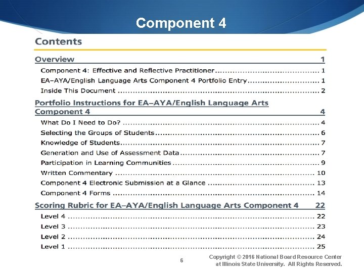 Component 4 6 Copyright © 2016 National Board Resource Center at Illinois State University.