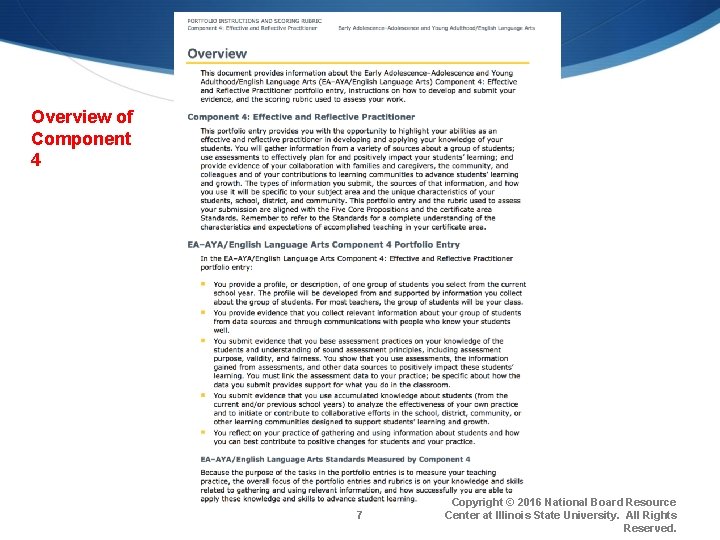 Component 4 Overview of Component 4 7 Copyright © 2016 National Board Resource Center