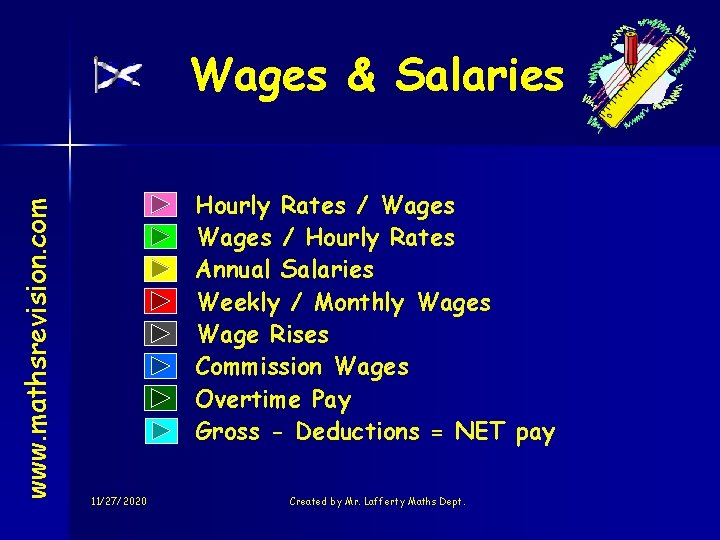www. mathsrevision. com Wages & Salaries Hourly Rates / Wages / Hourly Rates Annual