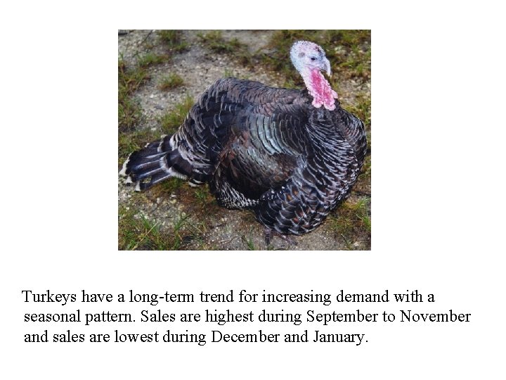 Turkeys have a long-term trend for increasing demand with a seasonal pattern. Sales are