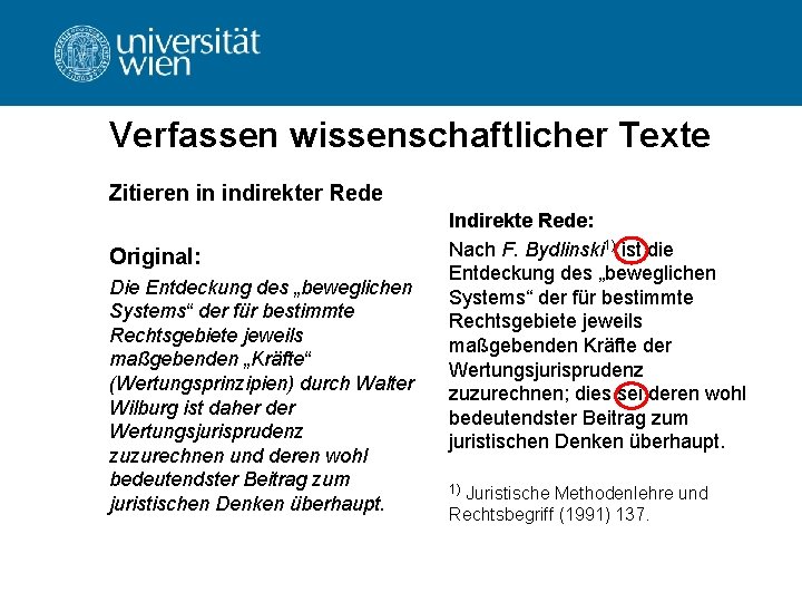 Verfassen wissenschaftlicher Texte Zitieren in indirekter Rede Original: Die Entdeckung des „beweglichen Systems“ der