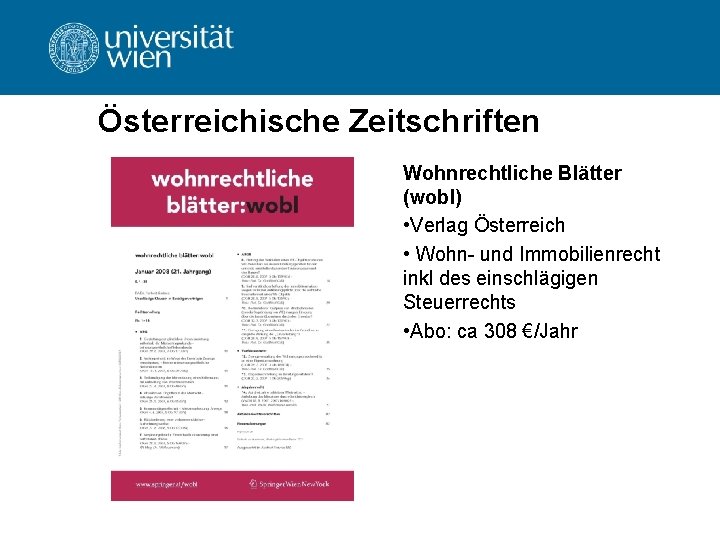 Österreichische Zeitschriften Wohnrechtliche Blätter (wobl) • Verlag Österreich • Wohn- und Immobilienrecht inkl des