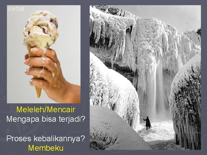 Meleleh/Mencair Mengapa bisa terjadi? Proses kebalikannya? Membeku 