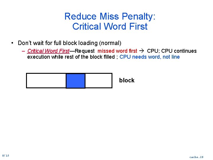 Reduce Miss Penalty: Critical Word First • Don’t wait for full block loading (normal)