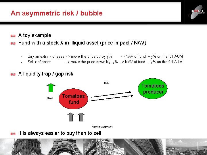 An asymmetric risk / bubble A toy example Fund with a stock X in