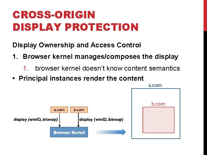 CROSS-ORIGIN DISPLAY PROTECTION Display Ownership and Access Control 1. Browser kernel manages/composes the display