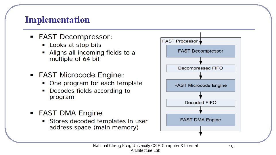 Implementation National Cheng Kung University CSIE Computer & Internet Architecture Lab 18 