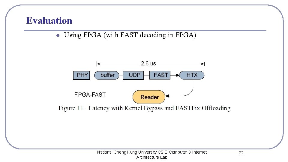 Evaluation l Using FPGA (with FAST decoding in FPGA) National Cheng Kung University CSIE
