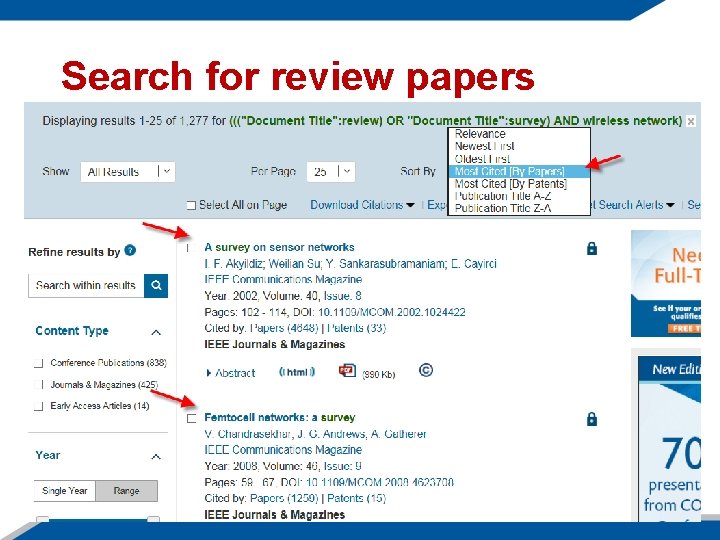 Search for review papers 