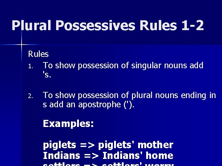 Plural Possessives Rules 1 -2 Rules 1. To show possession of singular nouns add