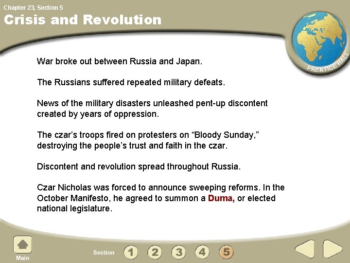 Chapter 23, Section 5 Crisis and Revolution War broke out between Russia and Japan.