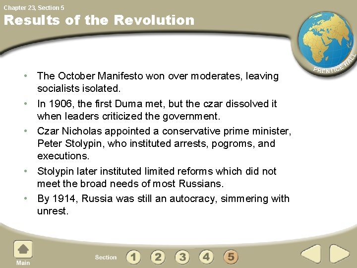 Chapter 23, Section 5 Results of the Revolution • The October Manifesto won over