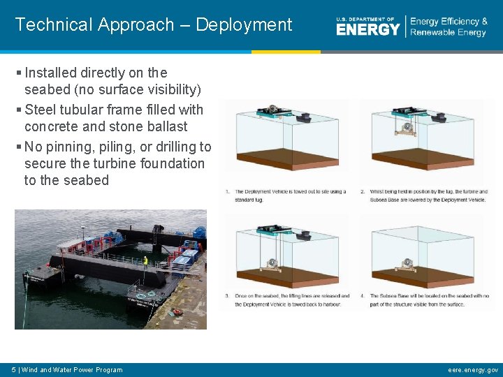 Technical Approach – Deployment § Installed directly on the seabed (no surface visibility) §