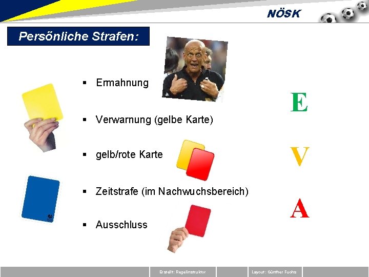 NÖSK Persönliche Strafen: § Ermahnung § Verwarnung (gelbe Karte) § gelb/rote Karte § Zeitstrafe