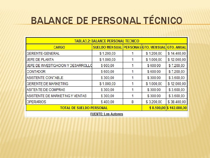 BALANCE DE PERSONAL TÉCNICO BALANCE DE PERSONAL TÉCNICO