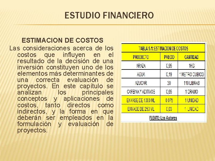ESTUDIO FINANCIERO ESTIMACION DE COSTOS Las consideraciones acerca de los costos que influyen en ESTUDIO FINANCIERO ESTIMACION DE COSTOS Las consideraciones acerca de los costos que influyen en