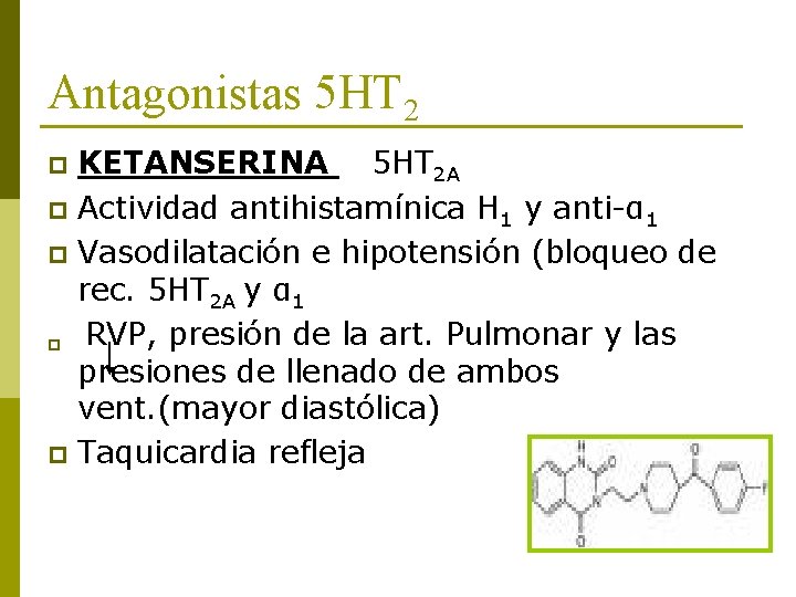 Antagonistas 5 HT 2 KETANSERINA 5 HT 2 A p Actividad antihistamínica H 1