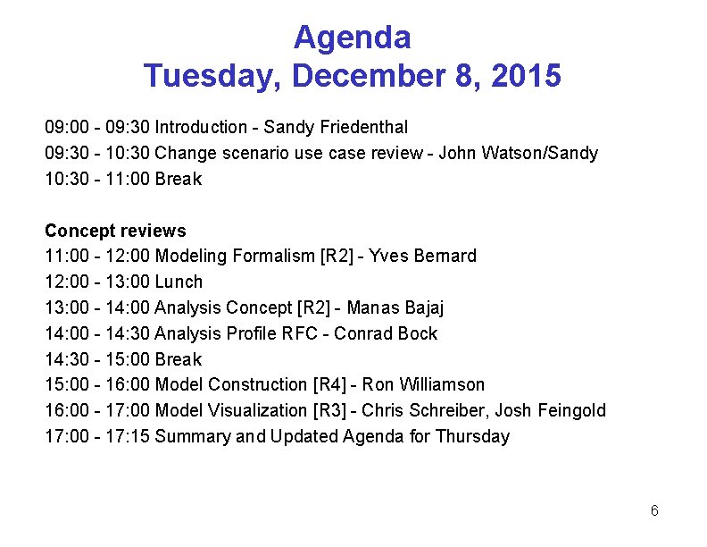 Agenda Tuesday, December 8, 2015 09: 00 - 09: 30 Introduction - Sandy Friedenthal Agenda Tuesday, December 8, 2015 09: 00 - 09: 30 Introduction - Sandy Friedenthal