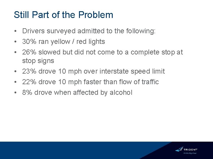 Still Part of the Problem • Drivers surveyed admitted to the following: • 30%