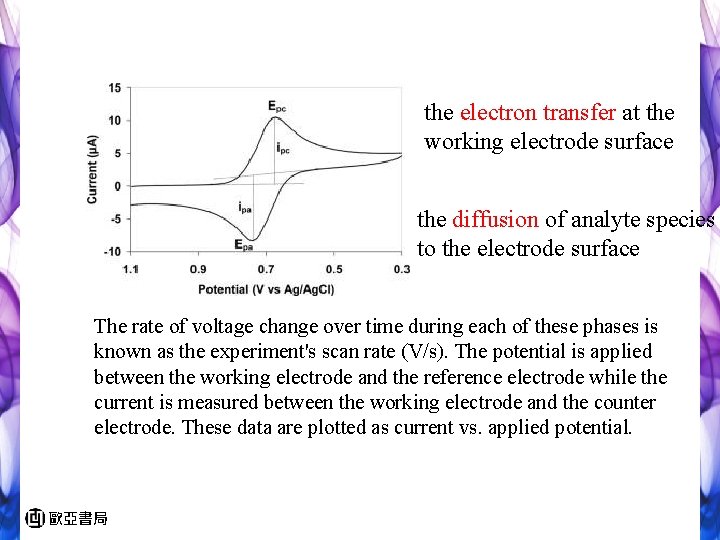 the electron transfer at the working electrode surface the diffusion of analyte species to