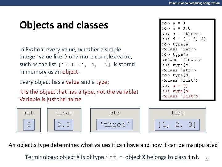 Introduction to Computing Using Python Objects and classes In Python, every value, whether a