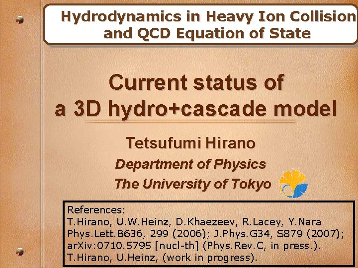 Hydrodynamics in Heavy Ion Collisions and QCD Equation of State Current status of a