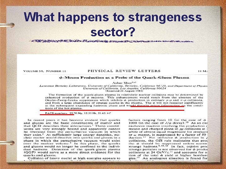 What happens to strangeness sector? 