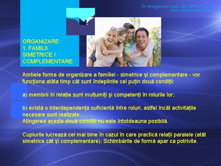 Dr Margi. Anne Isaia, MD MPH PCC (T) www. reinviesperanta. ro ORGANIZARE: 1. FAMILII