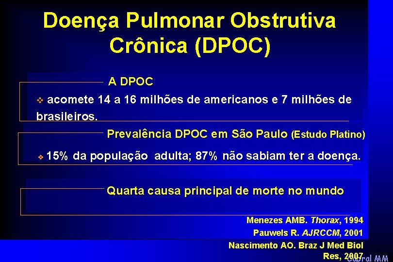 Doença Pulmonar Obstrutiva Crônica (DPOC) A DPOC acomete 14 a 16 milhões de americanos