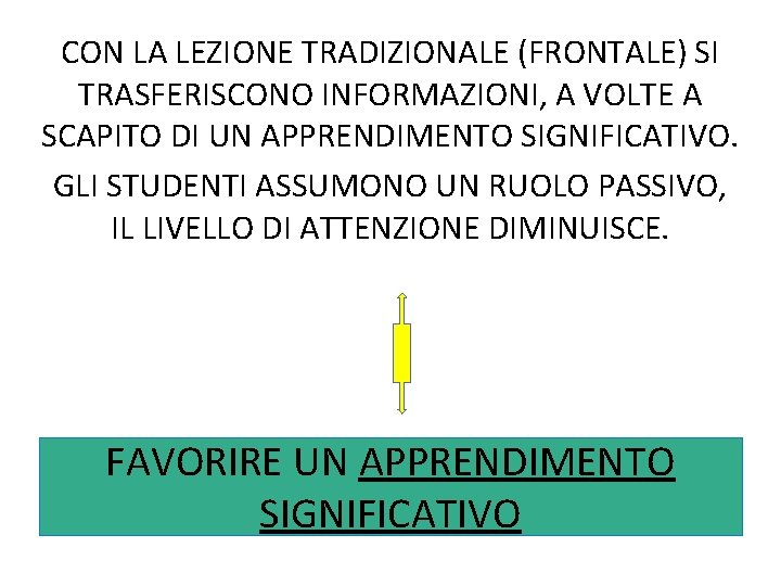 CON LA LEZIONE TRADIZIONALE (FRONTALE) SI TRASFERISCONO INFORMAZIONI, A VOLTE A SCAPITO DI UN