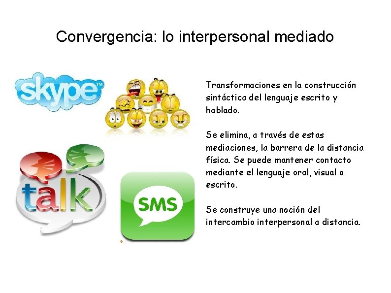 Convergencia: lo interpersonal mediado Transformaciones en la construcción sintáctica del lenguaje escrito y hablado.