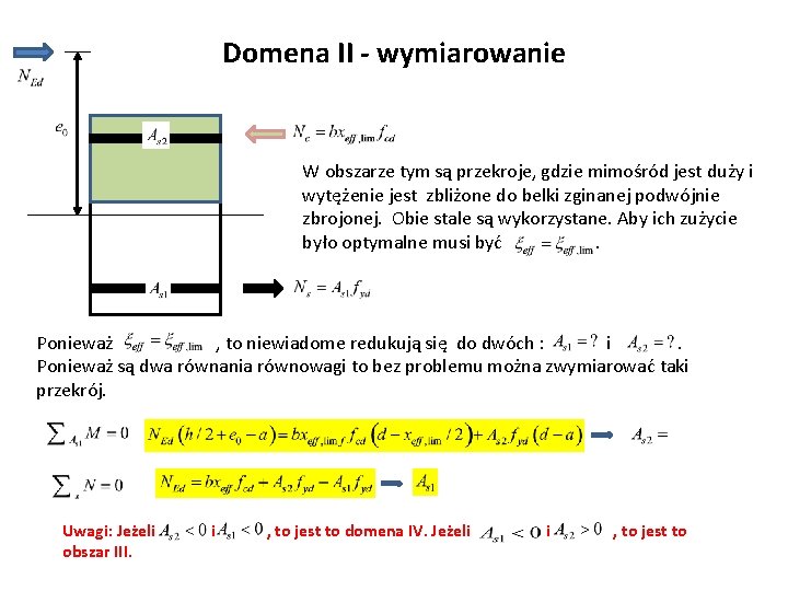 Domena II - wymiarowanie W obszarze tym są przekroje, gdzie mimośród jest duży i