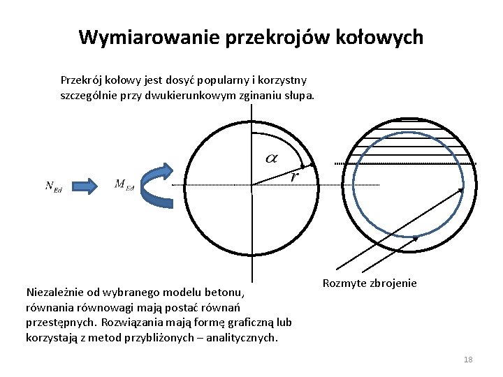 Wymiarowanie przekrojów kołowych Przekrój kołowy jest dosyć popularny i korzystny szczególnie przy dwukierunkowym zginaniu