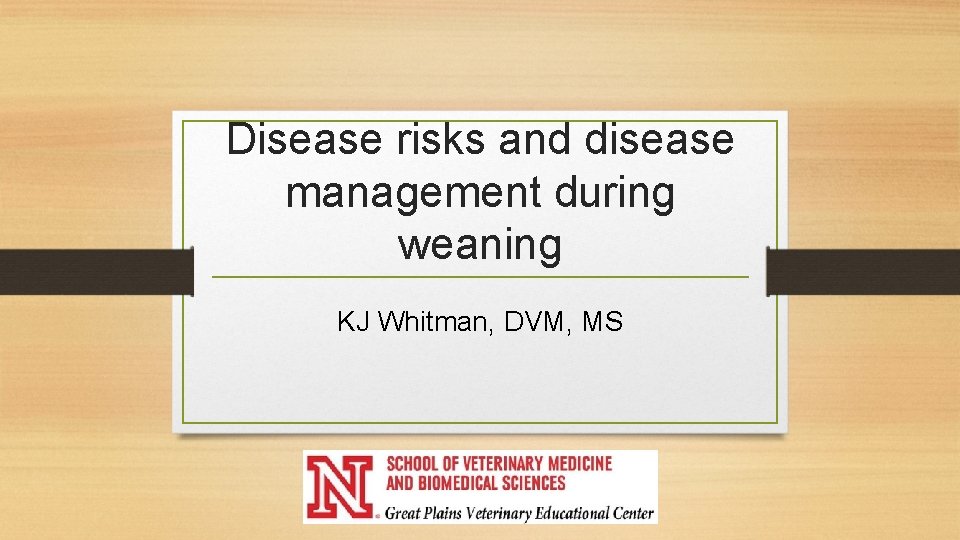 Disease risks and disease management during weaning KJ Whitman, DVM, MS 